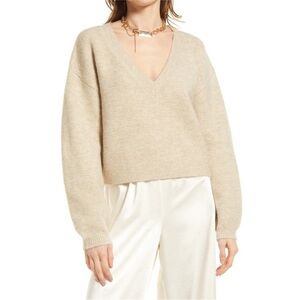 Open Edit chunky knit v neck cropped sweater in tan